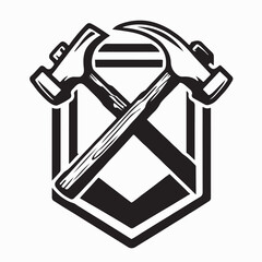 Vintage Crossed Hammers in Protective Shield Vector on white background