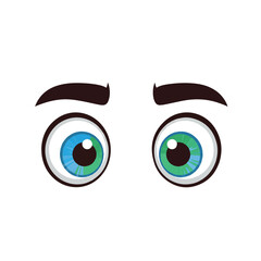 A vibrant flat 2D vector illustration portrays funny cartoon eyes with a wide-eyed scared look, isolated on a clean white background, conveying surprise and apprehension.