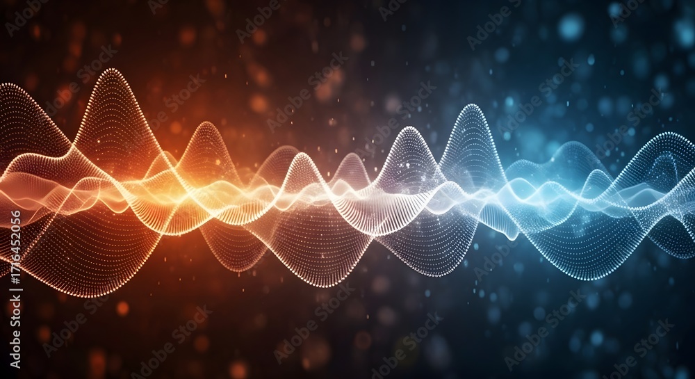 Poster opposing energy waves of fire and ice particles. concept of soundwave visualization and versus compa