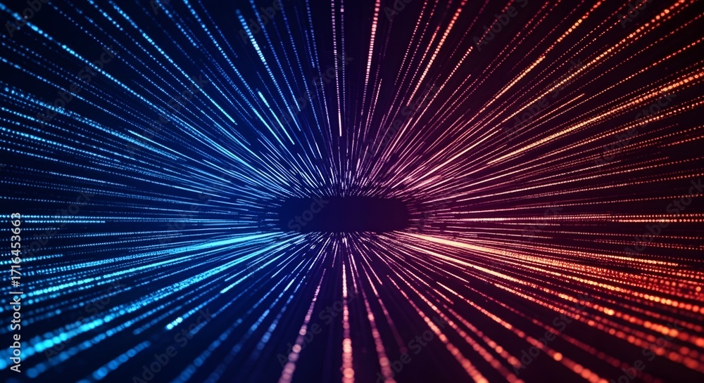 Poster a futuristic vortex of red and blue light streaks. concept of hyperspace travel, big data, and high-