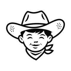 Smiling cowboy boy face, vintage western character illustration