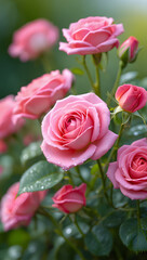 Obraz premium Beautiful pink roses blooming in a garden close-up romantic floral photography