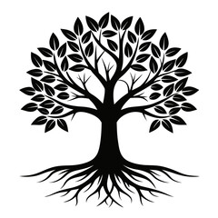 Obraz premium Stylized tree silhouette with visible roots on a clean white background for design projects