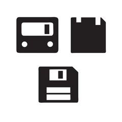 Three retro floppy disk icons silhouette
