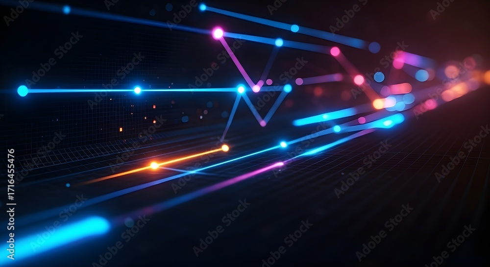 Poster abstract digital network with glowing data points. concept for financial charts, technology, and inf