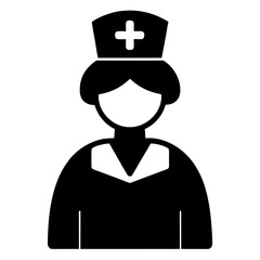 Professional nurse silhouette with medical cross emblem on clean white background