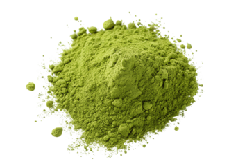 Organic matcha green tea powder isolated on white background for health and wellness concept