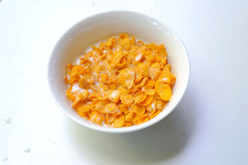 Bowl of corn flakes, cereal. food photography