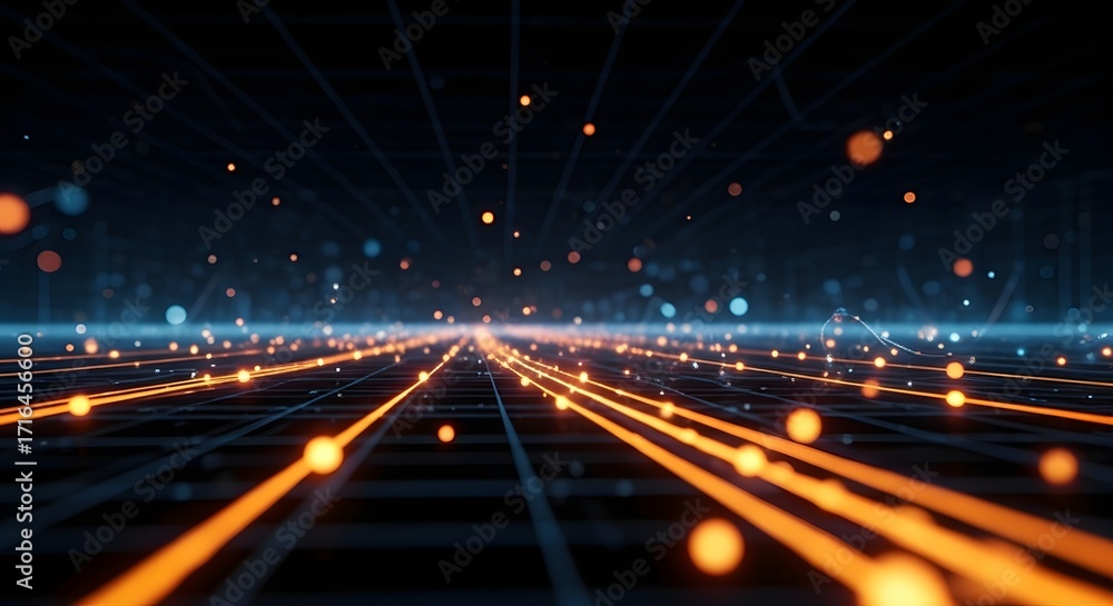 Poster a futuristic digital grid with glowing data lines. concept for server infrastructure, network traffi