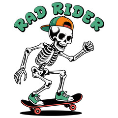 Rad Rider Skeleton Skateboarder T-Shirt Design - Urban Streetwear Vector