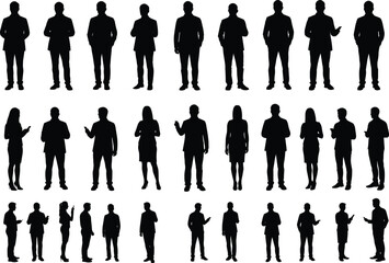 Silhouette business people standing and talking, professional teamwork communication corporate group, office colleagues networking illustration, cooperation concept design for business