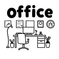 set of furniture office icons