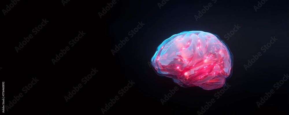Poster glowing human brain in futuristic style. digital intelligence concept. artificial intelligence and n