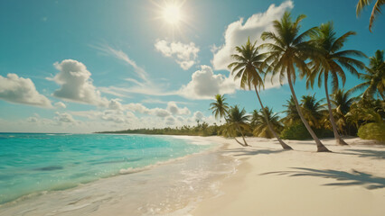 Fototapeta premium Beautiful Tropical Beach with Clear Blue Sea and White Sand