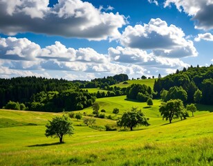 Lush green landscape under a vibrant sky