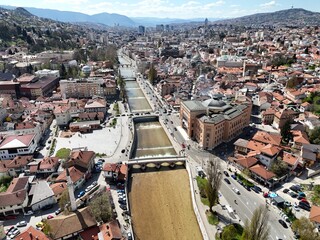 Aerial View Of A Historic Balkan Town of Sarajevo