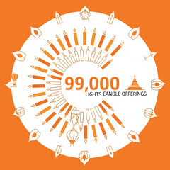Circular Display of 99,000 Lit Lights Candle Offerings with Decorative Lanterns and Symbols