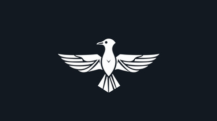 A stylized white seagull with outstretched wings against a dark background.