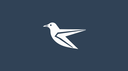 Simple, stylized white bird graphic design on a dark background.