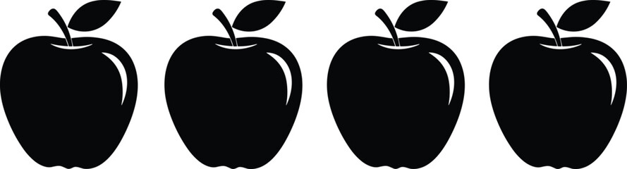 Apple silhouette icons set, vector illustration of apples, simple minimal design, healthy organic fruit, fresh food, black isolated shapes.
