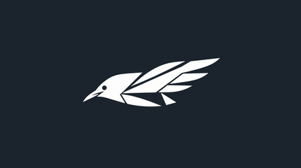 A stylized white bird icon with geometric shapes, depicted against a dark blue background.