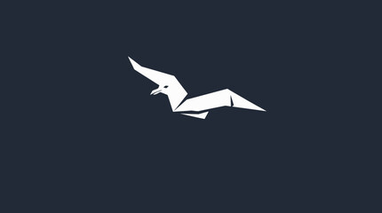 Simple, stylized graphic of a bird in flight against a dark background.