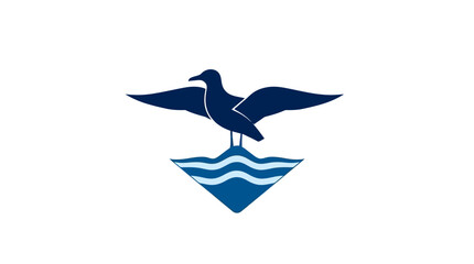 A simple flag design featuring a stylized seagull above water waves and a diamond shape.
