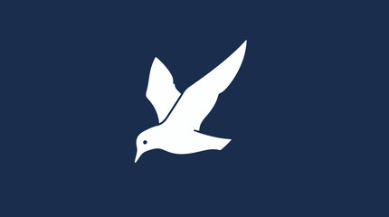 Simple white bird in flight against a dark navy blue background.