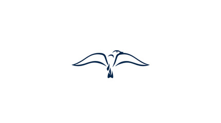 Stylized illustration of a seagull in flight, wings outstretched, minimalist design.