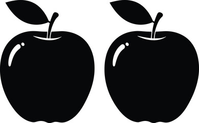 Black apple silhouette with leaf and stem isolated on white background, vector fruit illustration design, simple healthy food symbol graphic