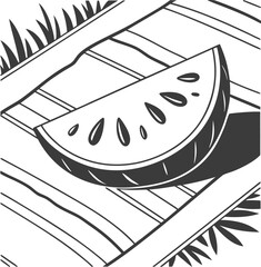 A simple cartoon design of a bread slice and melon slice food illustration