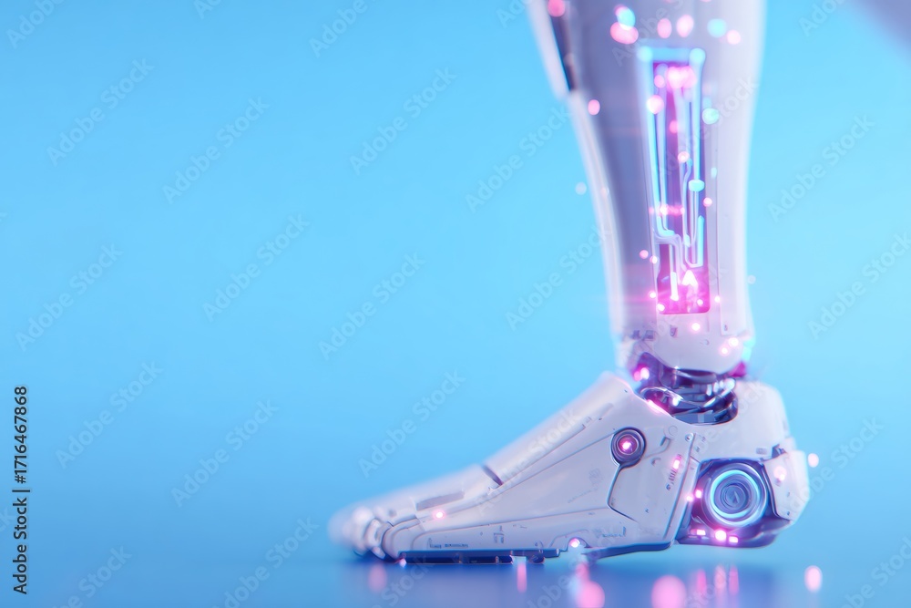 Aufkleber advanced prosthetic leg with glowing internal components. futuristic bionic limb for medical rehabil