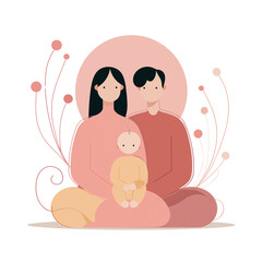 Warm family portrait full moon gentle colors baby parents together outdoor scene isolated on transparent background