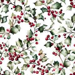 Festive holly and berry pattern design winter season digital art natural elements flat view seasonal aesthetics