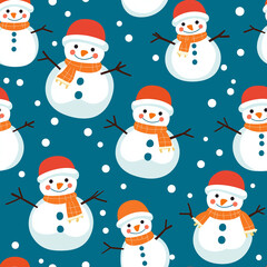 Cheerful snowman pattern winter wonderland digital background festive decor flat lay whimsical art for holiday celebrations