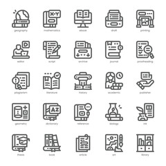 Academic Publishing Icon pack for your website, mobile, presentation, and logo design. Academic Publishing Icon outline design. Vector graphics illustration and editable stroke.