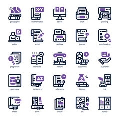 Academic Publishing Icon pack for your website, mobile, presentation, and logo design. Academic Publishing Icon dual tone design. Vector graphics illustration and editable stroke.