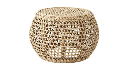Woven rattan side table isolated on transparent background