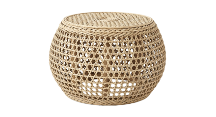 Woven rattan side table isolated on transparent background