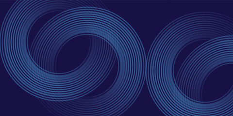 Abstract blue glowing geometric lines on dark blue background. Modern shiny blue circle lines pattern simple art