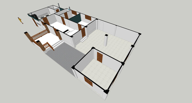 3d Sketchup of two-story house design traditional asian style