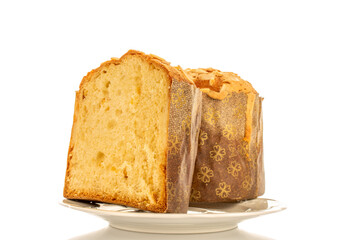Traditional Easter cake isolated on white background, close-up.