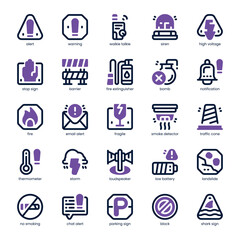 Alert and Warning Icon pack for your website, mobile, presentation, and logo design. Alert and Warning Icon dual tone design. Vector graphics illustration and editable stroke.