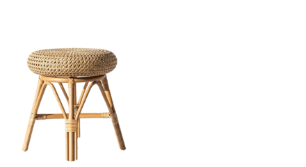 Wicker stool isolated on transparent background, perfect for home decoration