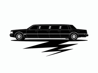 Naklejka premium Elegant Black Limousine Illustration Sleek Design Luxury Vehicle Transport Service Isolated on White Background Art Deco Style Vehicle Illustration