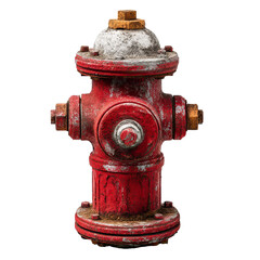Fototapeta premium PNG of Vintage red fire hydrant with weathered paint, showcasing a rusty texture against a plain background.