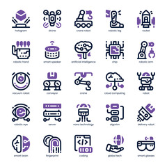Obraz premium Artificial Intelligence Icon pack for your website, mobile, presentation, and logo design. Artificial Intelligence Icon dual tone design. Vector graphics illustration and editable stroke.