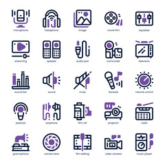 Audio and Video Icon pack for your website, mobile, presentation, and logo design. Audio and Video Icon dual tone design. Vector graphics illustration and editable stroke.
