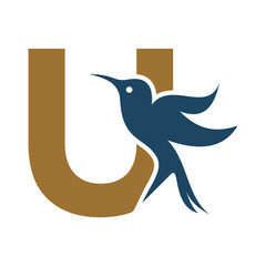 Bird Logo combine with letter U vector template