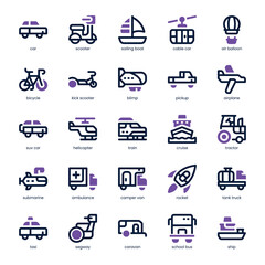 Car and Transportation Icon pack for your website, mobile, presentation, and logo design. Car and Transportation Icon dual tone design. Vector graphics illustration and editable stroke.